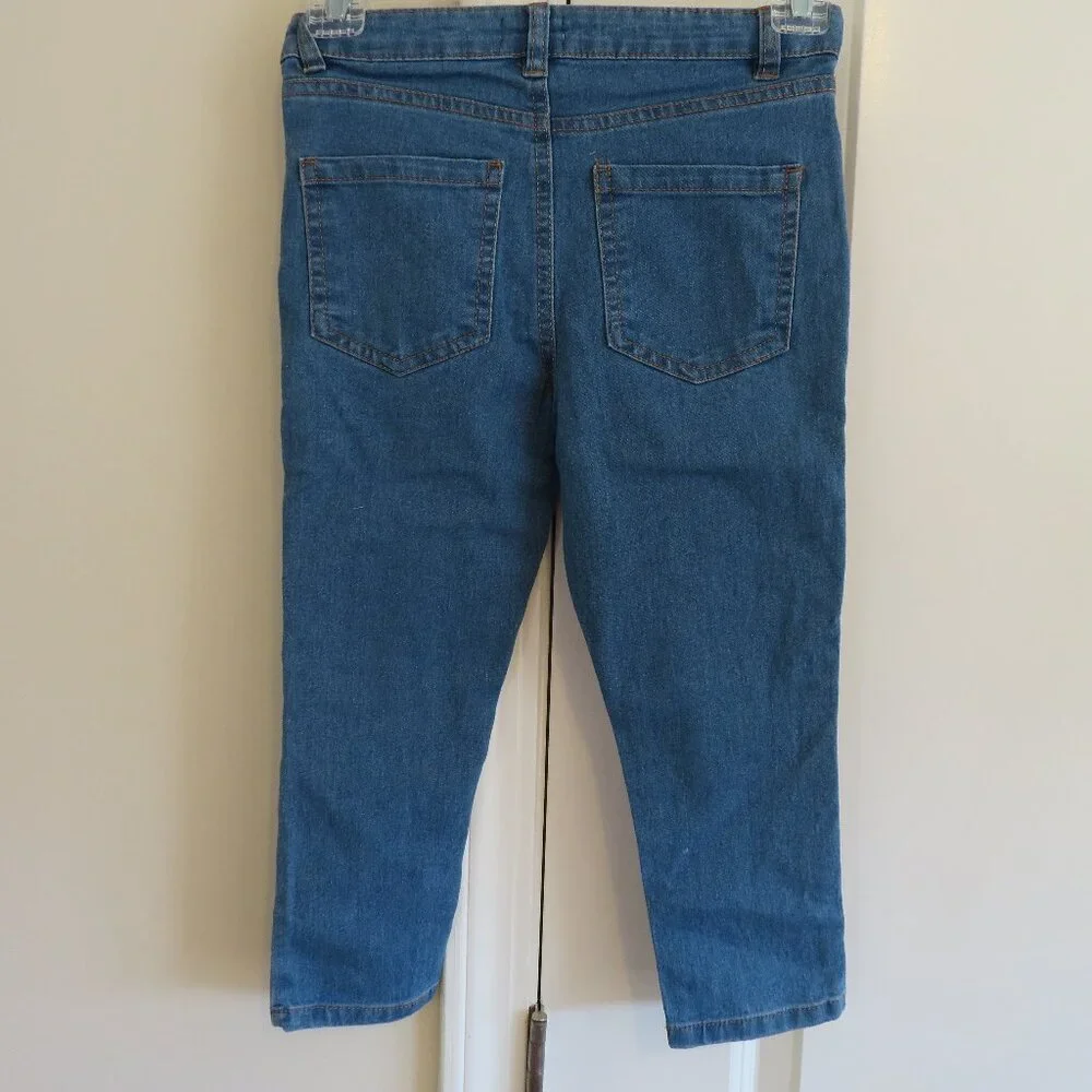 Girls Blue Denim Jeans‎ w/ Pastel Heart Embroidery – Size 6